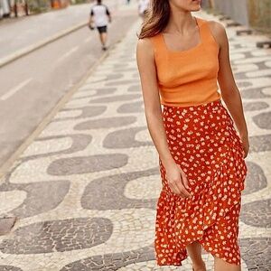MADEWELL Ruffle-Wrap Midi Skirt in Happy Hibiscus Pattern